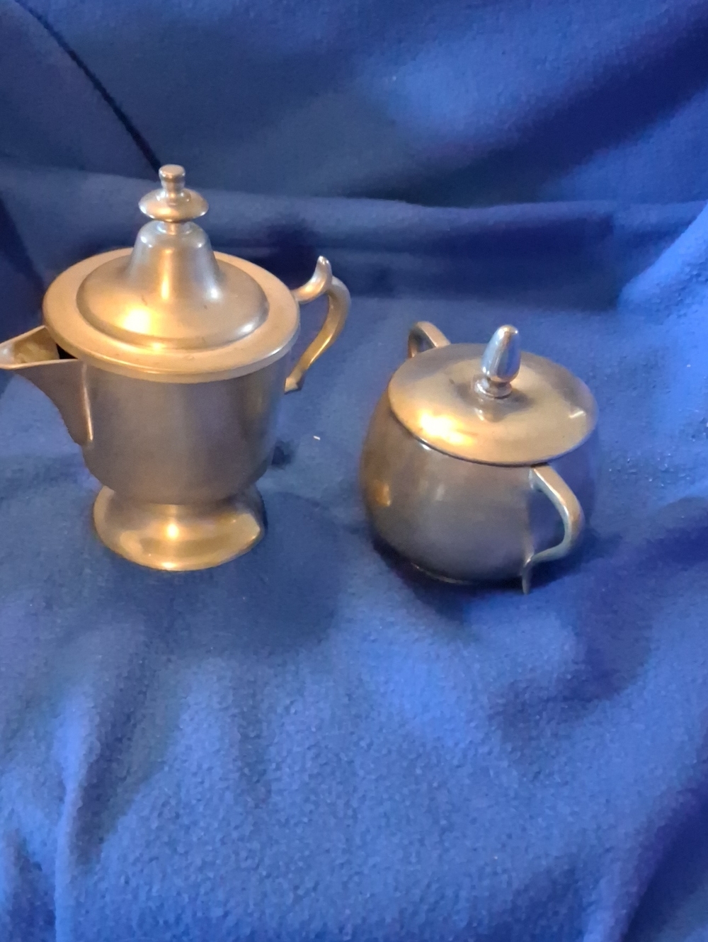 Pewter Cream And Sugar Set Made In HOLLAND marked KMD